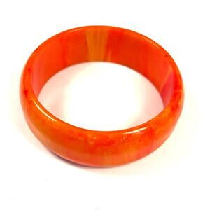 Vintage Bakelite Bangle Bracelet Orange Yellow Marbled Swirl Tested